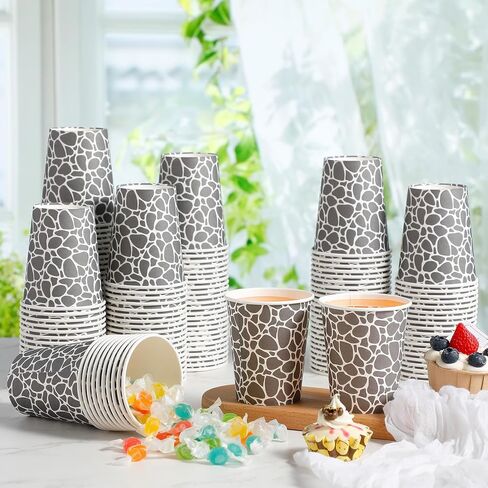 100 Pack 9 oz Paper Cups Paper Disposable Coffee Cups 9 oz Geometric Hot or Cold Beverage Drinking Cup for Water Juice Coffee or Tea in Kuwait