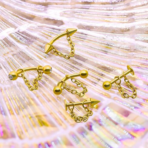 5 Pcs Vertical Labret Lip Piercing Jewelry 316L Stainless Steel 16G Tragus Helix Rook Piercing Jewelry with Chain Cartilage Earrings for Women Men in Kuwait
