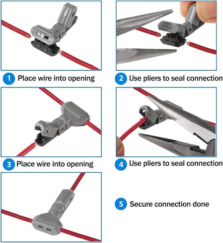 T-Type Wire Connector [T-1] NO Need to Peel NO-Splice NO-Tape and Water Resistant Easy Fast and Safe Electrical Insulated Wire Terminals AGW 23~20(0.3-0.5 sqmm) 3A [10 PCS] in Saudi Arabia