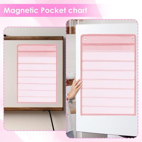 4 Pcs Magnetic Pocket Chart Standard Pocket Chart Classroom Pocket Chart with 40 Pcs Dry Erase Cards for Daily Schedule Class Demonstrations Office Home Activities, Black in Kuwait