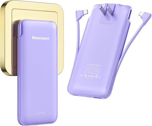 Portable Charger Power Bank with Built-in Cable & AC Plug, 10000mAh Fast USB-C Charger, Slim Mini Battery for iPhone 16/15/14/13/Pro/Max & All USB-C Devices in Kuwait