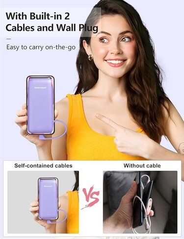 Portable Charger Power Bank with Built-in Cable & AC Plug, 10000mAh Fast USB-C Charger, Slim Mini Battery for iPhone 16/15/14/13/Pro/Max & All USB-C Devices in Kuwait