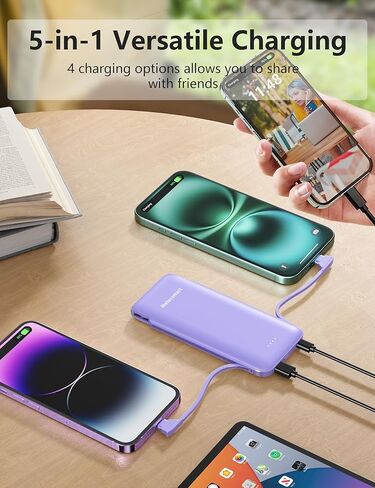 Portable Charger Power Bank with Built-in Cable & AC Plug, 10000mAh Fast USB-C Charger, Slim Mini Battery for iPhone 16/15/14/13/Pro/Max & All USB-C Devices in Kuwait