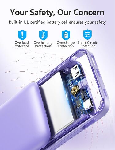 Portable Charger Power Bank with Built-in Cable & AC Plug, 10000mAh Fast USB-C Charger, Slim Mini Battery for iPhone 16/15/14/13/Pro/Max & All USB-C Devices in Kuwait