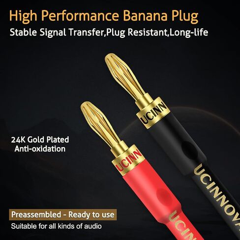 UCINNOVATE 2 Pack HiFi OFC Speaker Cable with Banana Plug to Jumper Spade, 3m / 9.8FT 14AWG Speaker Wire with Banana Plug to U Fork Plug Cord Jumper Bridge Cable for Speaker Amplifier (2 x 9.8FT) in Kuwait