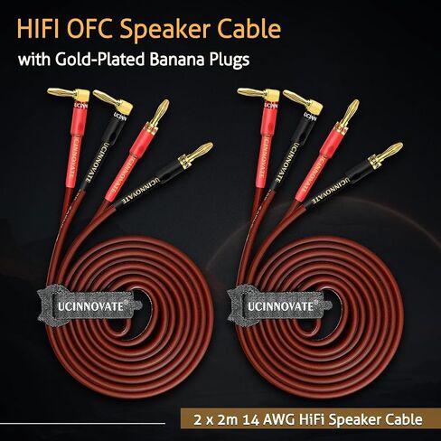 UCINNOVATE 2 Pack HiFi OFC Speaker Cable with Banana Plug to Jumper Spade, 3m / 9.8FT 14AWG Speaker Wire with Banana Plug to U Fork Plug Cord Jumper Bridge Cable for Speaker Amplifier (2 x 9.8FT) in Kuwait