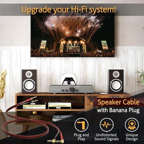 UCINNOVATE 2 Pack HiFi OFC Speaker Cable with Banana Plug to Jumper Spade, 3m / 9.8FT 14AWG Speaker Wire with Banana Plug to U Fork Plug Cord Jumper Bridge Cable for Speaker Amplifier (2 x 9.8FT) in Kuwait