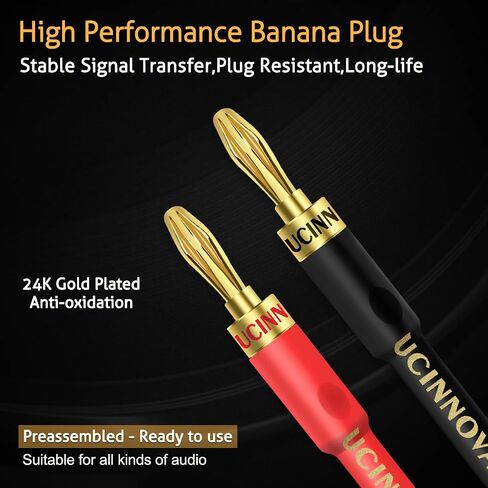 UCINNOVATE 2 Pack HiFi OFC Speaker Cable with Banana Plug to Jumper Spade, 3m / 9.8FT 14AWG Speaker Wire with Banana Plug to U Fork Plug Cord Jumper Bridge Cable for Speaker Amplifier (2 x 9.8FT) in Saudi Arabia