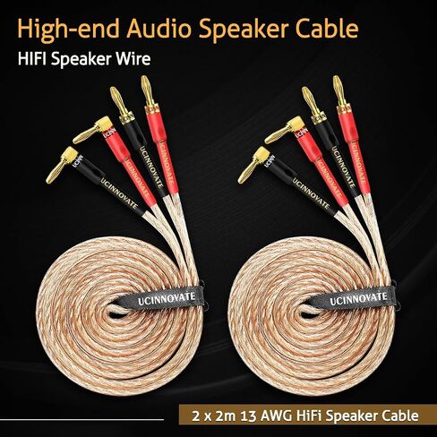 UCINNOVATE 2 Pack HiFi OFC Speaker Cable with Banana Plug to Jumper Spade, 3m / 9.8FT 14AWG Speaker Wire with Banana Plug to U Fork Plug Cord Jumper Bridge Cable for Speaker Amplifier (2 x 9.8FT) in Saudi Arabia