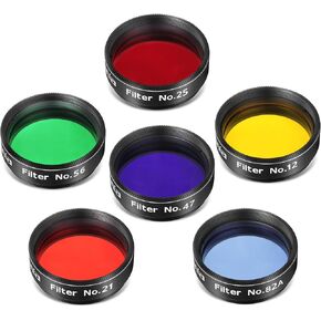 Astromania 1.25-Inch Telescope Eyepiece Filter Set(6 Pieces), Variable Grey Polarizing Filter, 5 Planetary Color Filters - Enhance Lunar Planetary Observation - Reduce Light Pollution in Kuwait