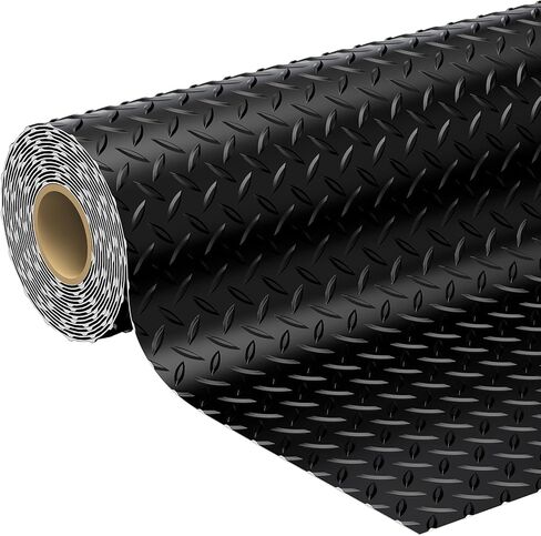 سجادة أرضية مرآب لوحة ماسية مقاس 4 × 10 قدم، لفافة أرضيات PVC شديدة التحمل، حصيرة 2.8 مم أسفل السيارة، الدراجة النارية، عربة الجولف، المقطورة، واقي أرضية مقاوم للماء غير قابل للانزلاق للمرآب، الطابق السفلي، أسود in Saudi Arabia
