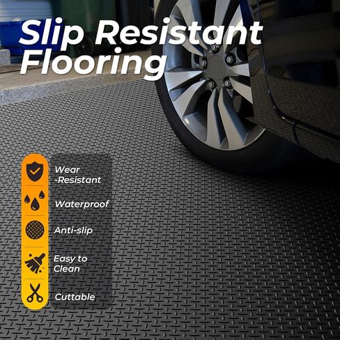 سجادة أرضية مرآب لوحة ماسية مقاس 4 × 10 قدم، لفافة أرضيات PVC شديدة التحمل، حصيرة 2.8 مم أسفل السيارة، الدراجة النارية، عربة الجولف، المقطورة، واقي أرضية مقاوم للماء غير قابل للانزلاق للمرآب، الطابق السفلي، أسود in Saudi Arabia