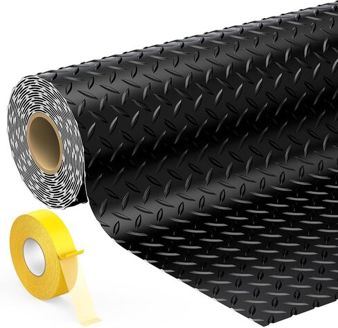 سجادة أرضية مرآب لوحة ماسية مقاس 4 × 10 قدم، لفافة أرضيات PVC شديدة التحمل، حصيرة 2.8 مم أسفل السيارة، الدراجة النارية، عربة الجولف، المقطورة، واقي أرضية مقاوم للماء غير قابل للانزلاق للمرآب، الطابق السفلي، أسود in Saudi Arabia