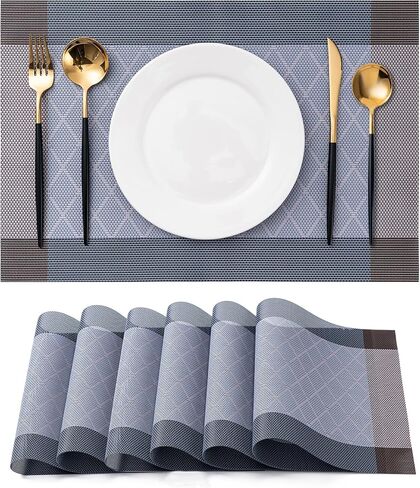 CADONO Placemats Set of 4 Washable Indoor/Outdoor Vinyl Place Mats for Dining Table Durable Non-Slip Heat Resistant PVC Weave Table Mats（Beige） in Kuwait