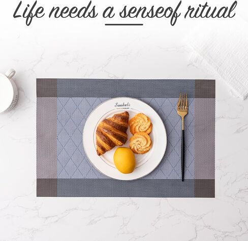 CADONO Placemats Set of 4 Washable Indoor/Outdoor Vinyl Place Mats for Dining Table Durable Non-Slip Heat Resistant PVC Weave Table Mats（Beige） in Kuwait