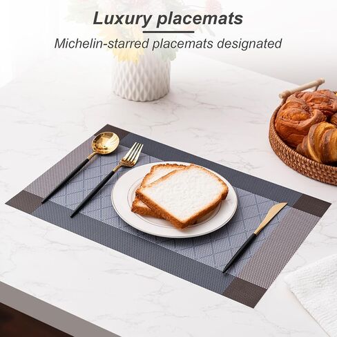 CADONO Placemats Set of 4 Washable Indoor/Outdoor Vinyl Place Mats for Dining Table Durable Non-Slip Heat Resistant PVC Weave Table Mats（Beige） in Kuwait