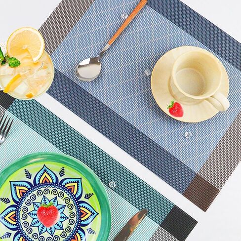 CADONO Placemats Set of 4 Washable Indoor/Outdoor Vinyl Place Mats for Dining Table Durable Non-Slip Heat Resistant PVC Weave Table Mats（Beige） in Kuwait