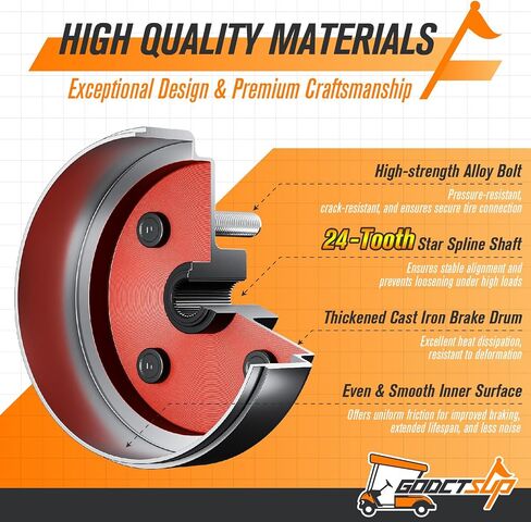 EZGO Brake Drum Hub Assembly, Golf Cart Brake Drums for EZGO TXT 1982-UP Electric and 2-Cycle 1982-1993 Gas, 24 Tooth Star Spline Drums Replace OEM# 19186G1P, 2PCS in Saudi Arabia