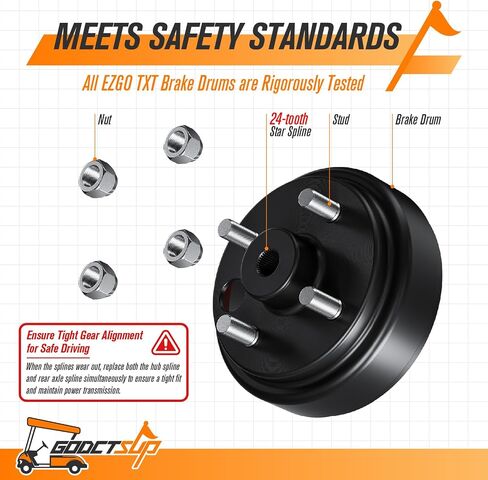 EZGO Brake Drum Hub Assembly, Golf Cart Brake Drums for EZGO TXT 1982-UP Electric and 2-Cycle 1982-1993 Gas, 24 Tooth Star Spline Drums Replace OEM# 19186G1P, 2PCS in Saudi Arabia
