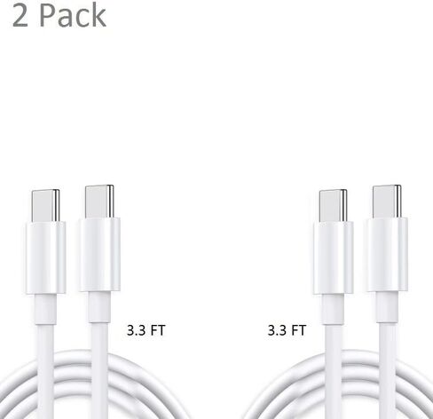 USB C to USB C Cable, Type C to Type C Cable, 2 Pack [3.3FT, 6.6FT], Fast Charging, High Speed Data Transfer, Android Phone Cable and More, Trustable (White) in Kuwait