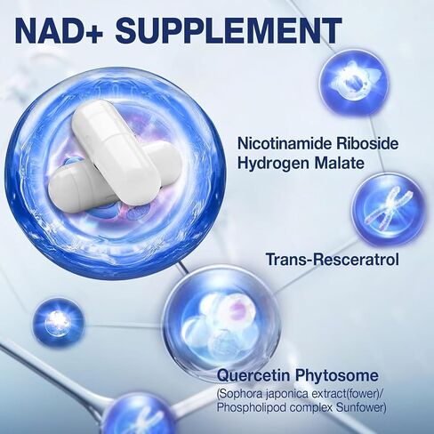 NAD+ Supplement - NAD Nicotinamide Riboside Resveratrol NAD Supplement 1000mg Pure Organic for Women and Men Anti-Aging, Energy, Focus, 80 Capsules in Saudi Arabia