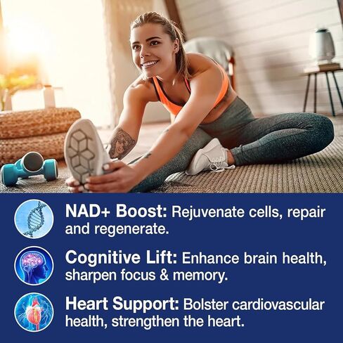 NAD+ Supplement - NAD Nicotinamide Riboside Resveratrol NAD Supplement 1000mg Pure Organic for Women and Men Anti-Aging, Energy, Focus, 80 Capsules in Saudi Arabia