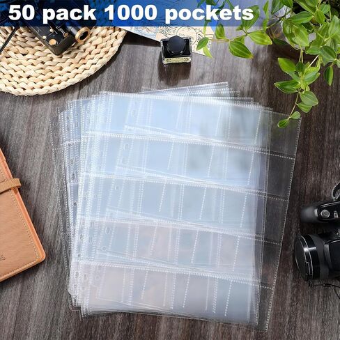 50 Pack Protective Photo Slide Pages Holds 20 35mm Slides Top Loading Photo Page Sleeves for 3 Ring Binder Holds 1000 2 x 2 Inch Photos Clear Archival Slide Storage Album Refill Preservers in Kuwait