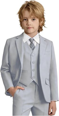 Boys Suits 6 Piece Slim Fit Kids Tuxedo Suit for Toddler Wedding Ring Bearer Outfit for Boy Jacket Vest Pants Shirts with Tie in Kuwait