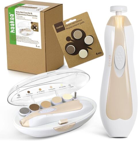 haakaa Baby Nail Trimmer Electric Baby Nail Clippers Kit for Newborn, Toddler or Adults Fingernails and Toenails Care, Baby Nail Care Set & Extra 4 Replacement Pads Combo - Meadow in Saudi Arabia