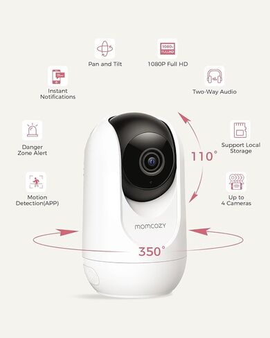 Momcozy Smart WiFi Baby Monitor with Camera and Audio, 5" 1080P Screen with Wall Mount, Motion & Cry Detection, Safe Fence, Clear Night Vision, 5000mAh Battery, 2-Way Talk, Photo & Video Recording in Saudi Arabia