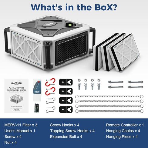 ALORAIR 2 Stage Intake Air Filtration Systems Woodworking (580/780CFM) Remote Control, Shop Dust Collectors with Strong Vortex Fan, Hanging Mode for Garage Works Shop, Purecare 780 in Kuwait