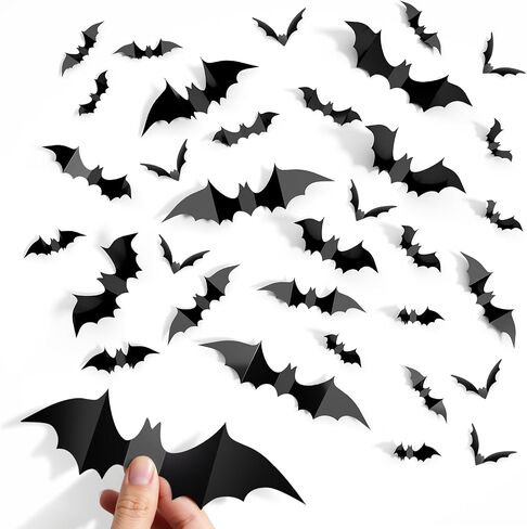140Pcs Bats Wall Decor - 3D Bats Halloween Decorations, Halloween Party Supplies Stickers, Bat Wall Decal for Home, Door, Window, Room, Office, School in Kuwait