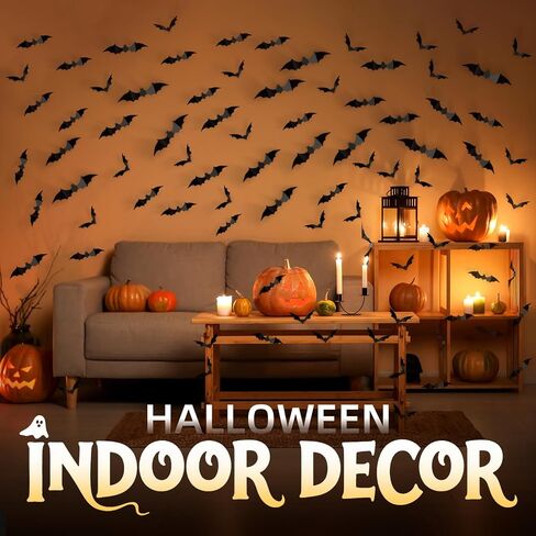 140Pcs Bats Wall Decor - 3D Bats Halloween Decorations, Halloween Party Supplies Stickers, Bat Wall Decal for Home, Door, Window, Room, Office, School in Kuwait