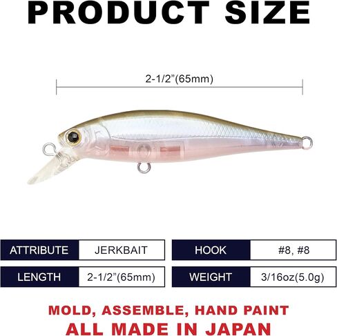 LUCKY CRAFT Pointer 65 Fishing Lures, 2-1/2" Jerkbait Bass Lures, Slow-Suspending Freshwater Lure 3ft-4ft Depth with Side-to-Side Action, Bass Fishing Gear and Accessories, MS Japan Shad in Saudi Arabia