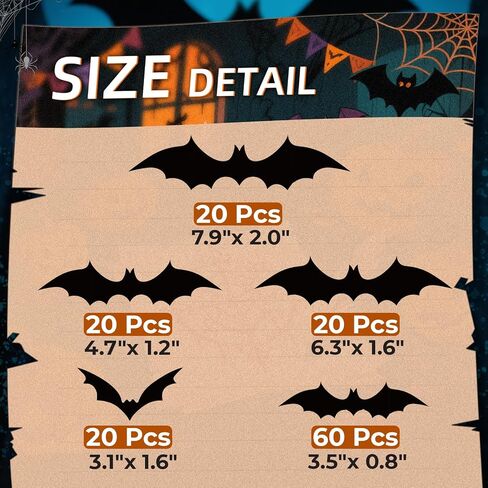 140Pcs Bats Wall Decor - 3D Bats Halloween Decorations, Halloween Party Supplies Stickers, Bat Wall Decal for Home, Door, Window, Room, Office, School in Kuwait