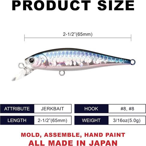 مؤشر Lucky Craft 65 سحر صيد ، 2-1/2 "جرب باس jerkbait ، بطيئة في المياه العذبة ، عمق 3ft-4ft مع الحركة من جانب إلى جانب ، معدات صيد الجهير وملحقاتها ، MS Japan Shad in Kuwait