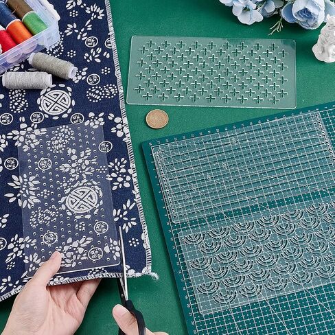 4Pcs Clear Acrylic Sashiko Stencil 3.94x7.87 Inch Embroidery Pattern Template Acrylic Embroidery Tool Quilting Stencil Tool Drawing Line Template for Hand Quilting and Embroidery in Kuwait