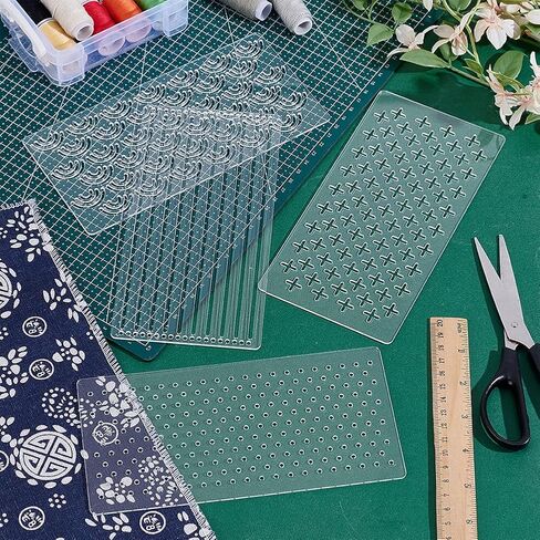 4Pcs Clear Acrylic Sashiko Stencil 3.94x7.87 Inch Embroidery Pattern Template Acrylic Embroidery Tool Quilting Stencil Tool Drawing Line Template for Hand Quilting and Embroidery in Kuwait