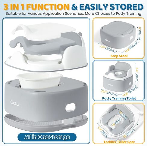 Orzbow 3-in-1 Potty Training Toilet, Detachable Toddler Potty,As Toilet Seat, Chair, Step Stool for Boys & Girls 18+ Months, Universal Potty Seat with Adjustment Lever, Splash Guard, Easy to Clean in Kuwait