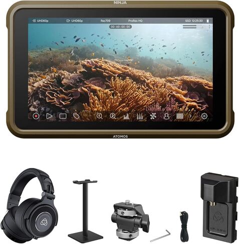 Atomos Ninja 5.2" Touchscreen Display 4K HDMI Recording Monitor with Waith Power Battery + Charger Combo (NP-F750), SmallRig Swivel and Tilt Adjustable Monitor Mount Bundle Set in Saudi Arabia