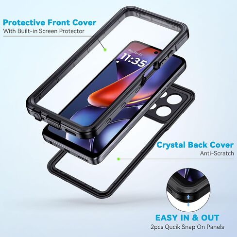 Lanhiem for Moto G Play 5G 2024 Case, IP68 Waterproof Dustproof Shockproof Case with Built-in Screen Protector, Full Body Underwater Protective Cover for Moto G Play 2024 Only, Black in Saudi Arabia