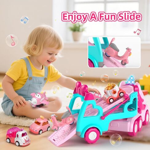 7 in 1 Carrier Truck Cars for Toddlers Girl Toys, Unicorn Gifts for Girl Toys for 1 2 3 Year Old Girl, Toddler Princess Girl Toys Age 1-3 2-4, Girl Car Toys with Light & Music, Toy Car for Girls in Kuwait