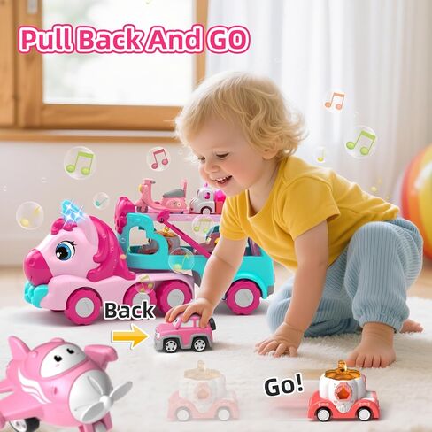 7 in 1 Carrier Truck Cars for Toddlers Girl Toys, Unicorn Gifts for Girl Toys for 1 2 3 Year Old Girl, Toddler Princess Girl Toys Age 1-3 2-4, Girl Car Toys with Light & Music, Toy Car for Girls in Kuwait