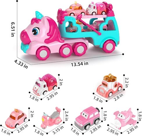 7 in 1 Carrier Truck Cars for Toddlers Girl Toys, Unicorn Gifts for Girl Toys for 1 2 3 Year Old Girl, Toddler Princess Girl Toys Age 1-3 2-4, Girl Car Toys with Light & Music, Toy Car for Girls in Kuwait