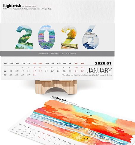 Lightwish Watercolor Calendar Set for 2025, 100% Cotton, 12 Sheets, 140lb (300gsm), Acid-Free Cold Pressed Watercolor Paper Bulk, Art Supplies for Watercolor Crafts and DIY Media in Kuwait