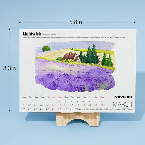 Lightwish Watercolor Calendar Set for 2025, 100% Cotton, 12 Sheets, 140lb (300gsm), Acid-Free Cold Pressed Watercolor Paper Bulk, Art Supplies for Watercolor Crafts and DIY Media in Kuwait