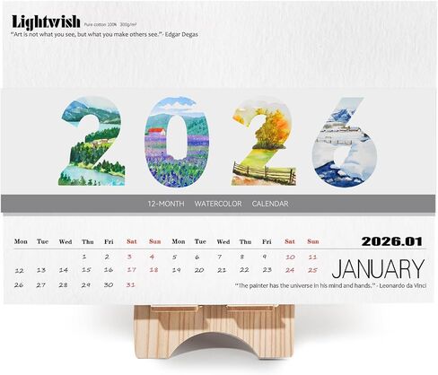 Lightwish Watercolor Calendar Set for 2025, 100% Cotton, 12 Sheets, 140lb (300gsm), Acid-Free Cold Pressed Watercolor Paper Bulk, Art Supplies for Watercolor Crafts and DIY Media in Kuwait