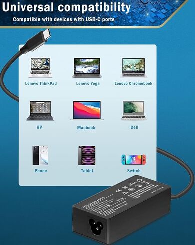 شاحن Mac Book Pro - شاحن USB C بقوة 100 وات شاحن سريع لجهاز Mac Book pro/Air iPad Pro 12.9، 11 بوصة 2020/2018 Samsung Galaxy وجميع أجهزة الكمبيوتر المحمولة والهواتف USB-C in Kuwait
