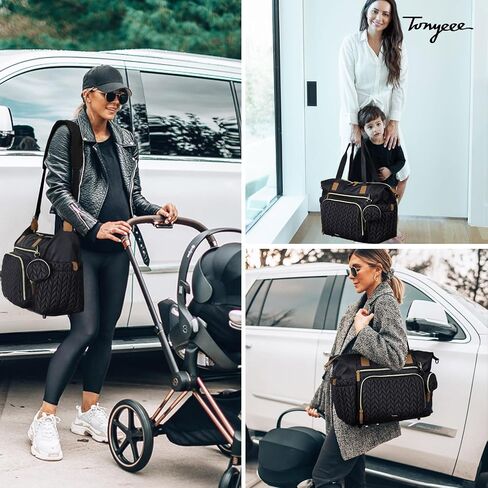 Diaper Bag Tote, Large Diaper Bags Waterproof, Hospital Bag for Labor Delivery, Baby Bag with Pacifier Case, Travel Diaper Tote with Changing Pad, Black in Saudi Arabia