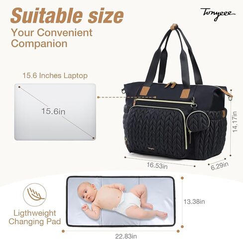 Diaper Bag Tote, Large Diaper Bags Waterproof, Hospital Bag for Labor Delivery, Baby Bag with Pacifier Case, Travel Diaper Tote with Changing Pad, Black in Saudi Arabia